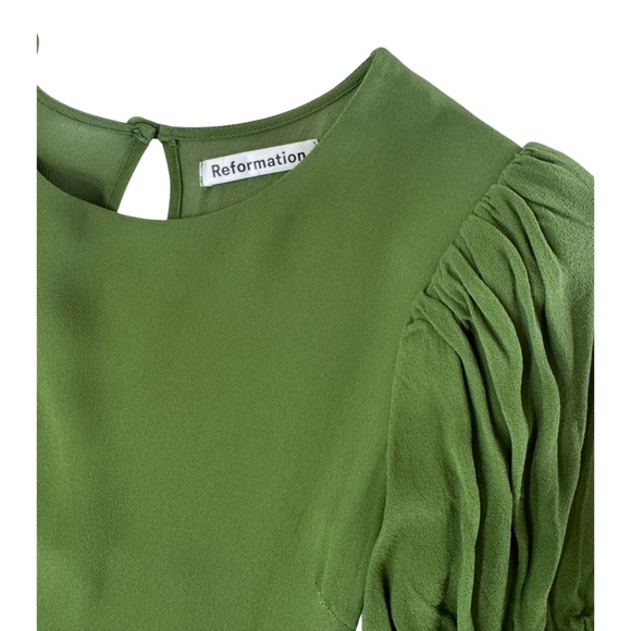 REFORMATION - SANDY BETH DRESS - CREPE FABRIC - MOSS GREEN - 6 - Picture 3 of 5